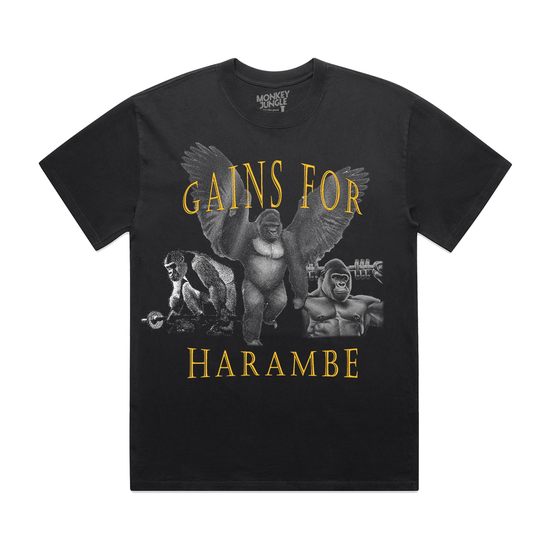 Gains for Harambe Heavy Stack T shirt Monkey Jungle Brand